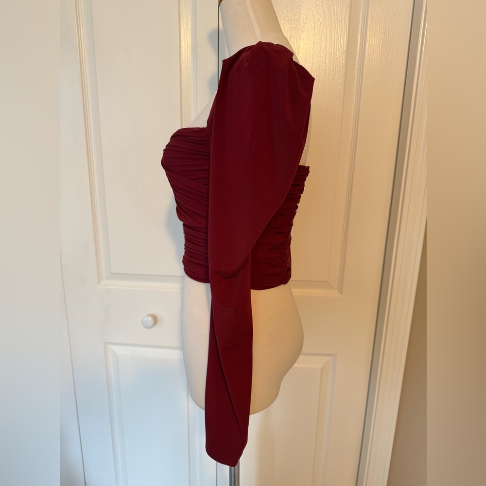 Self-Portrait Deep Red Ruched Blouse - Picture 3 of 5